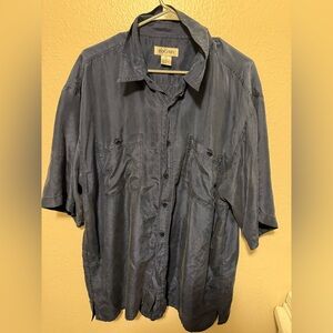 Bogari 100% Silk Blue Button-Up Shirt 👔 

Size XL 

same or next day shipping 📦